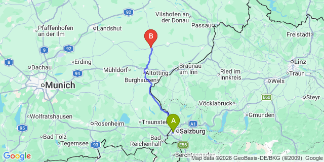 Map: Salzburg Airport (SZG) to Eggenfelden