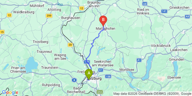 Map: Salzburg Airport (SZG) to Eugendorf