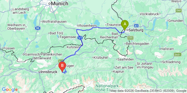 Map: Salzburg Airport (SZG) to Finkenberg