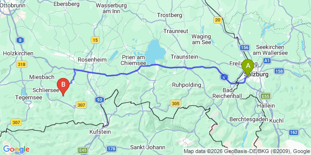 Map: Salzburg Airport (SZG) to Fischbachau