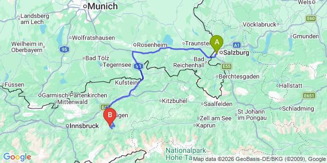 Map: Salzburg Airport (SZG) to Fugen
