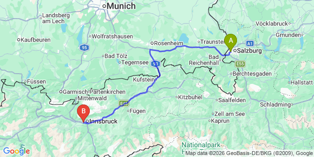 Map: Salzburg Airport (SZG) to Fulpmes