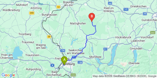 Map: Salzburg Airport (SZG) to Fuschl am See