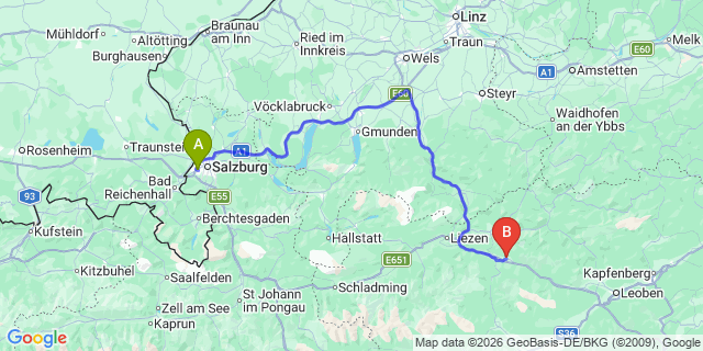 Map: Salzburg Airport (SZG) to Gaishorn am See