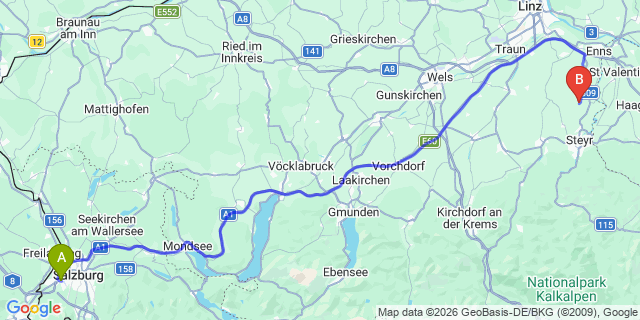 Map: Salzburg Airport (SZG) to Gallneukirchen
