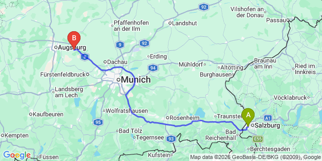 Map: Salzburg Airport (SZG) to Garmisch-Partenkirchen