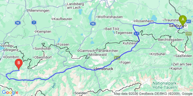 Map: Salzburg Airport (SZG) to Gaschurn