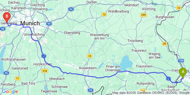 Map: Salzburg Airport (SZG) to Germering