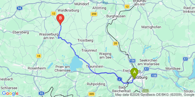 Map: Salzburg Airport (SZG) to Going am Wilden Kaiser