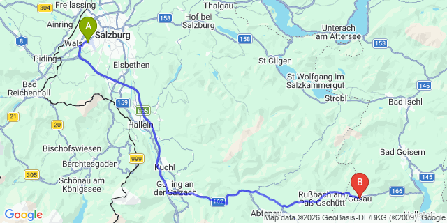 Map: Salzburg Airport (SZG) to Gosau