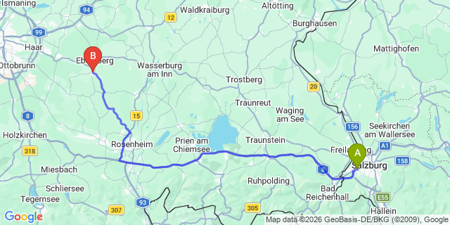 Map: Salzburg Airport (SZG) to Grafing bei München