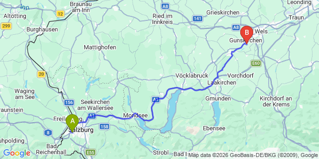 Map: Salzburg Airport (SZG) to Grünau im Almtal