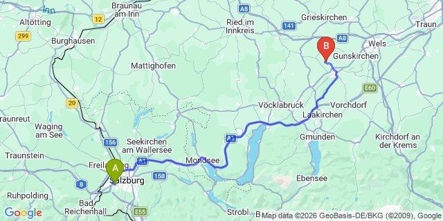 Map: Salzburg Airport (SZG) to Grundlsee