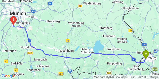 Map: Salzburg Airport (SZG) to Grünwald