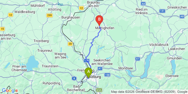 Map: Salzburg Airport (SZG) to Hallein