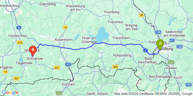 Map: Salzburg Airport (SZG) to Hausham