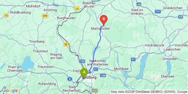 Map: Salzburg Airport (SZG) to Henndorf am Wallersee