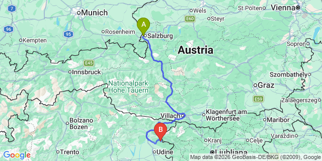 Map: Salzburg Airport (SZG) to Hermagor