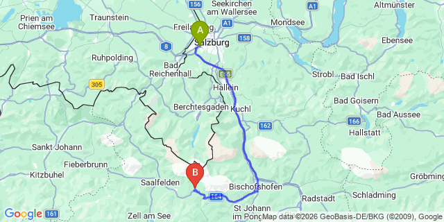 Map: Salzburg Airport (SZG) to Hinterthal