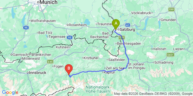Map: Salzburg Airport (SZG) to Hochkrimmel