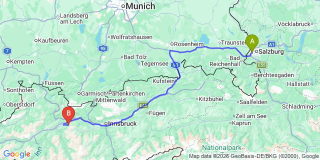 Map: Salzburg Airport (SZG) to Hochsolden