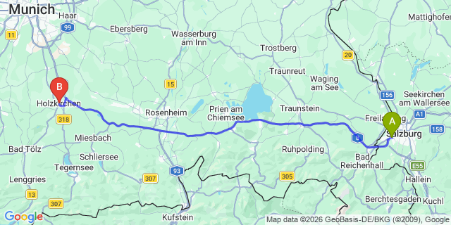 Map: Salzburg Airport (SZG) to Holzkirchen