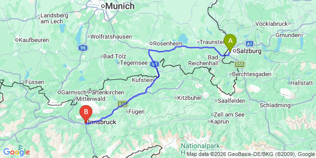 Map: Salzburg Airport (SZG) to Insbruck