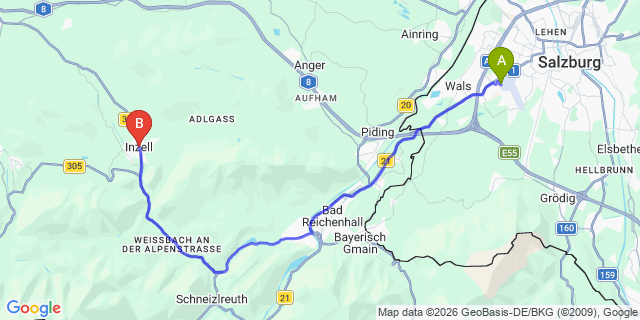Map: Salzburg Airport (SZG) to Inzell
