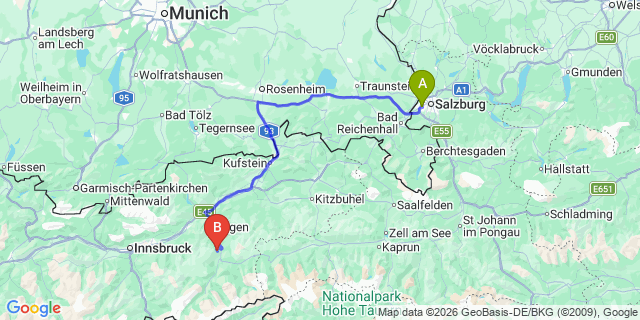 Map: Salzburg Airport (SZG) to Kaltenbach