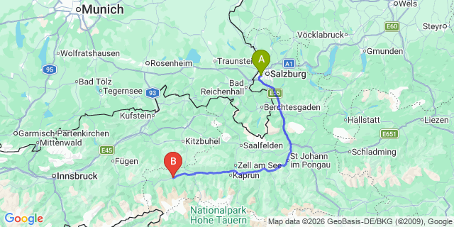 Map: Salzburg Airport (SZG) to Kirchberg