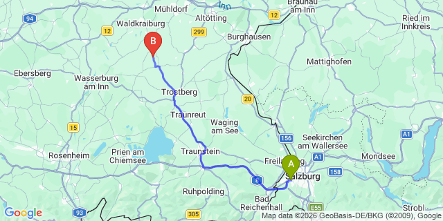 Map: Salzburg Airport (SZG) to Kirchdorf in Tirol