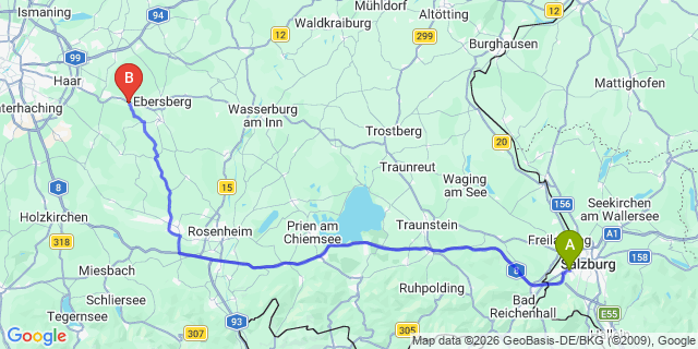 Map: Salzburg Airport (SZG) to Kirchseeon