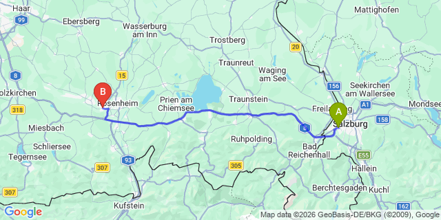 Map: Salzburg Airport (SZG) to Kolbermoor