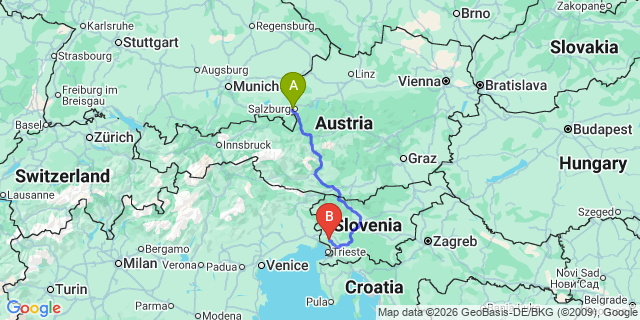 Map: Salzburg Airport (SZG) to Kranjska Gora