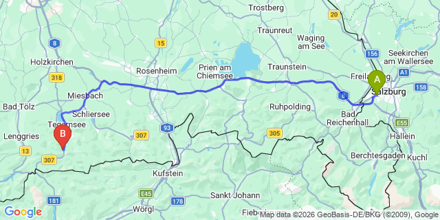 Map: Salzburg Airport (SZG) to Kreuth