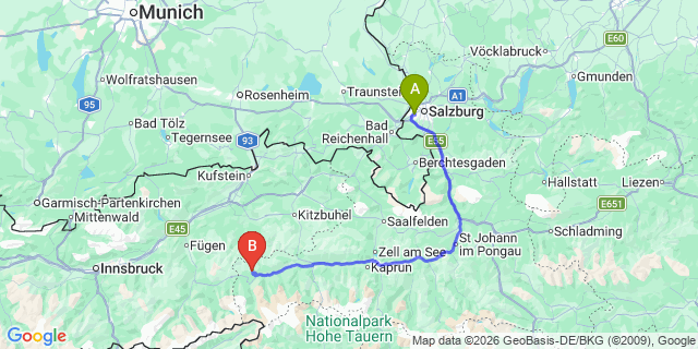 Map: Salzburg Airport (SZG) to Krimml