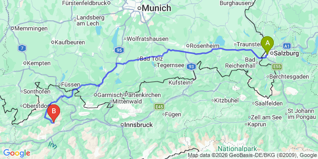 Map: Salzburg Airport (SZG) to Ladis