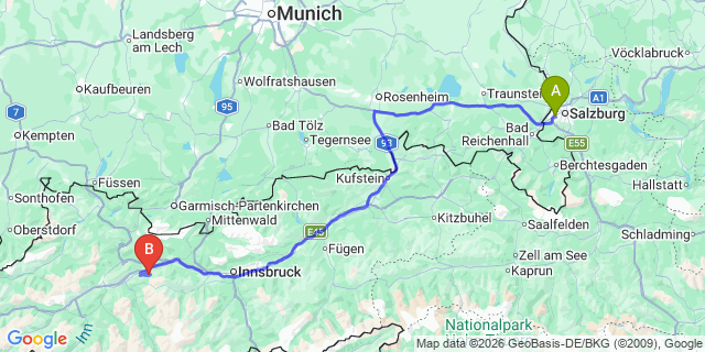 Map: Salzburg Airport (SZG) to Langenfeld
