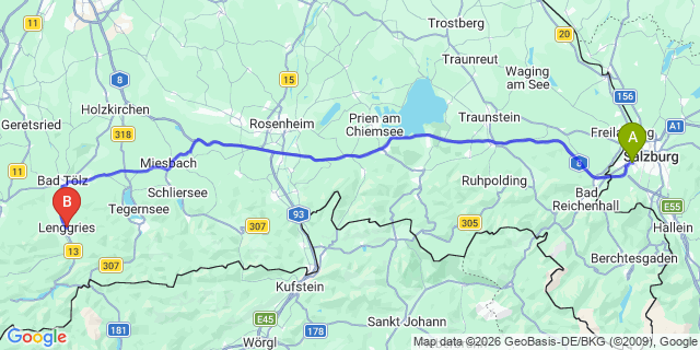 Map: Salzburg Airport (SZG) to Lenggries