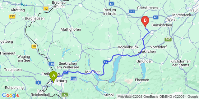 Map: Salzburg Airport (SZG) to Lessach