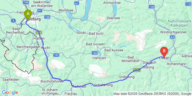 Map: Salzburg Airport (SZG) to Liezen