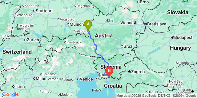Map: Salzburg Airport (SZG) to Ljubljana