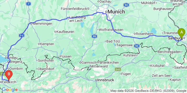 Map: Salzburg Airport (SZG) to Lochau