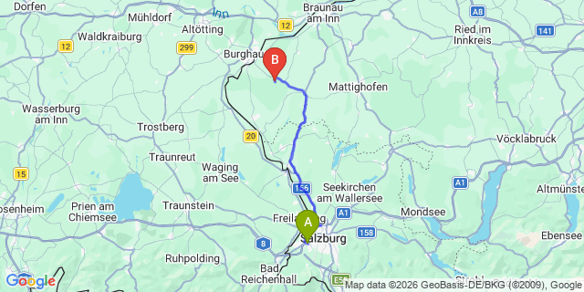 Map: Salzburg Airport (SZG) to Maria Alm am Steinernen Meer