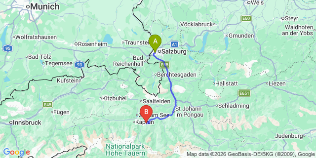 Map: Salzburg Airport (SZG) to Maria Alm
