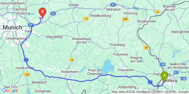 Map: Salzburg Airport (SZG) to Markt Schwaben