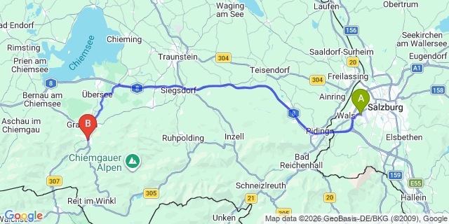Map: Salzburg Airport (SZG) to Marquartstein