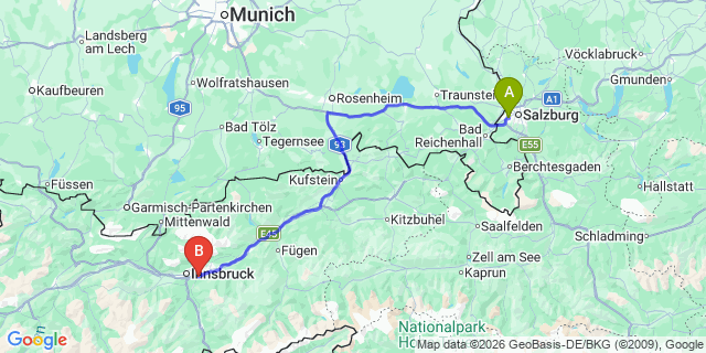 Map: Salzburg Airport (SZG) to Matrei am Brenner