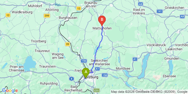 Map: Salzburg Airport (SZG) to Mattighofen