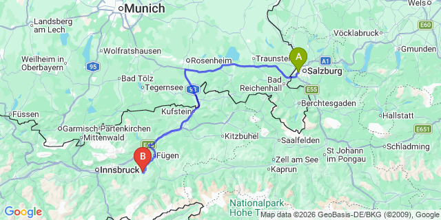 Map: Salzburg Airport (SZG) to Maurach